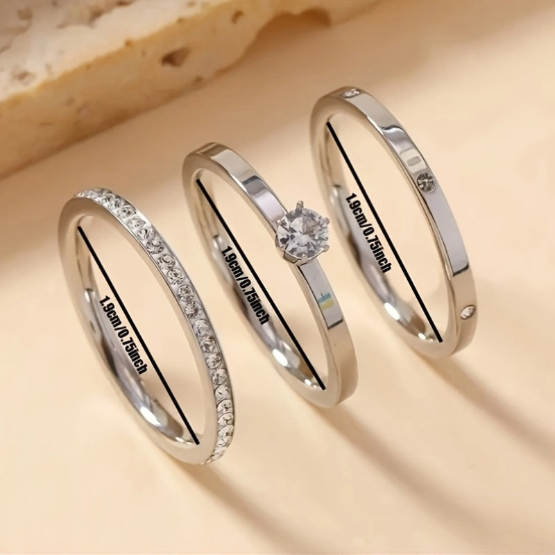 18K Goud Vergulde Elegante Ringenset met Strass en Kristallen – 3-Delige Set