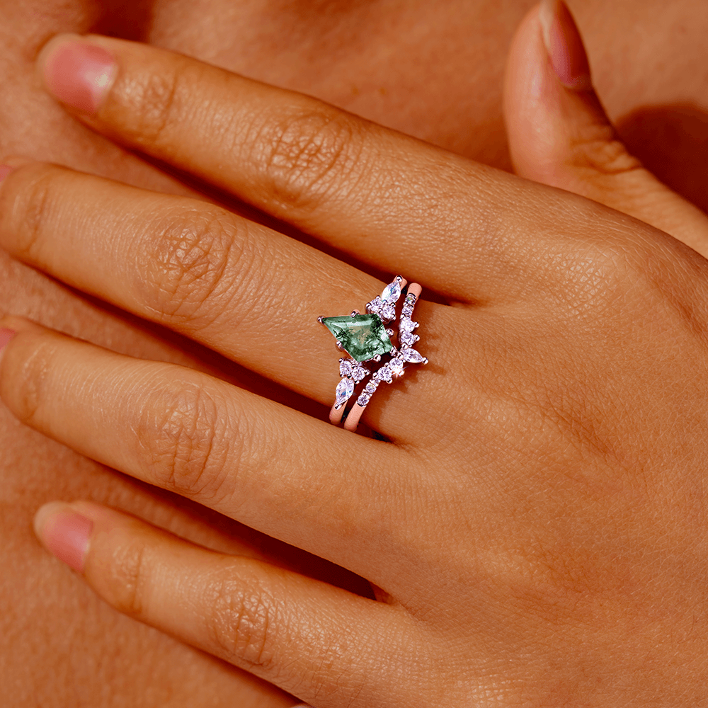 Groene mosagaatring uit sterlingzilver