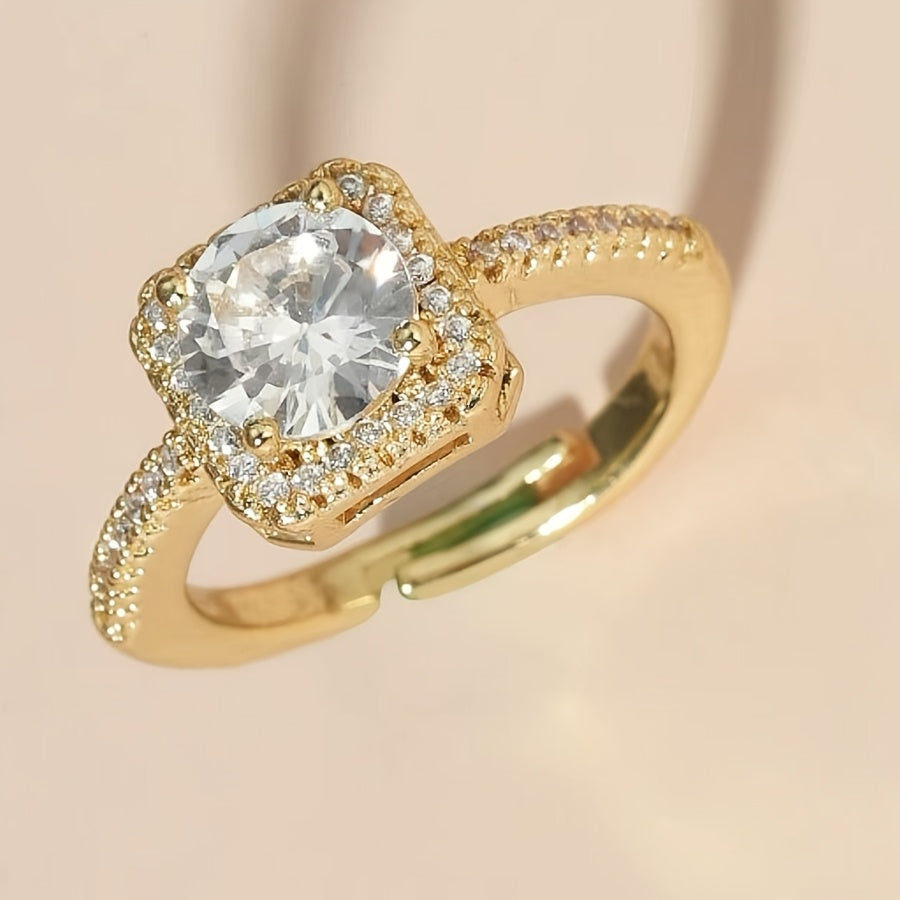 Elegante Verstelbare Vierkante Witgoudgeplateerde Ring met Synthetische Zirkonia