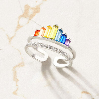 Regenboog Kroon-Hart Ring (Open) – Vintage Design met LGBT-Pride
