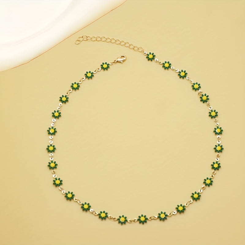 Handgemaakte 14K Vergulde Madeliefjes Choker – Verstelbare Boho Bloemenketting