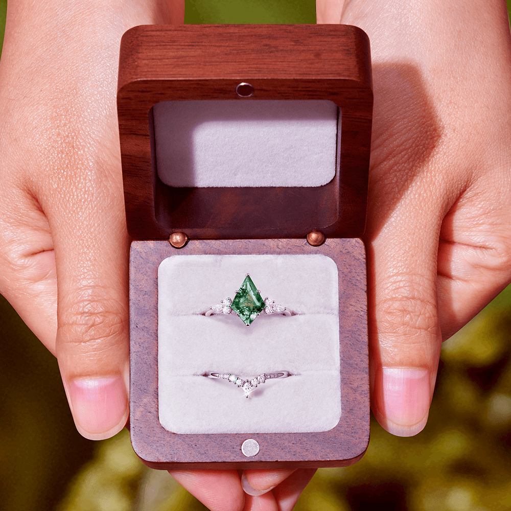 Groene mosagaatring uit sterlingzilver