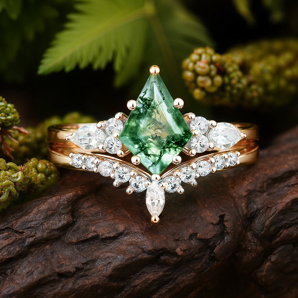 Groene mosagaatring uit sterlingzilver