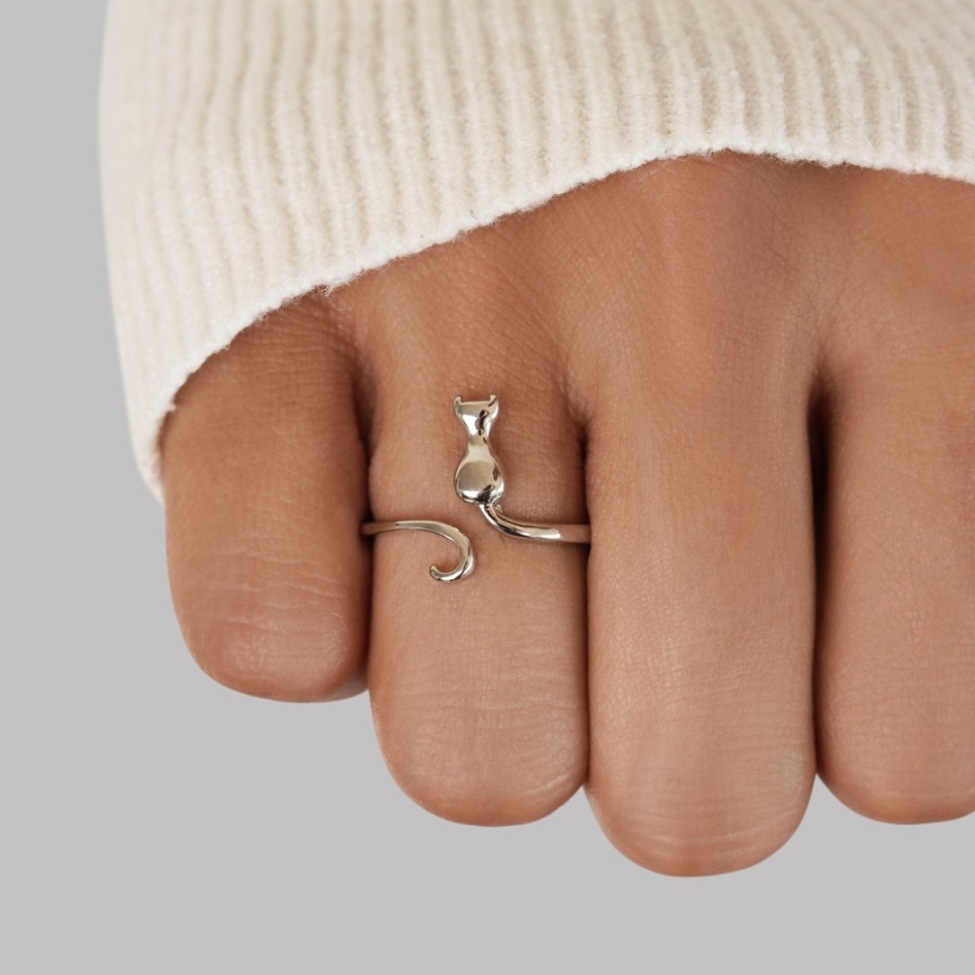 Middernachtkat Zilveren Ring