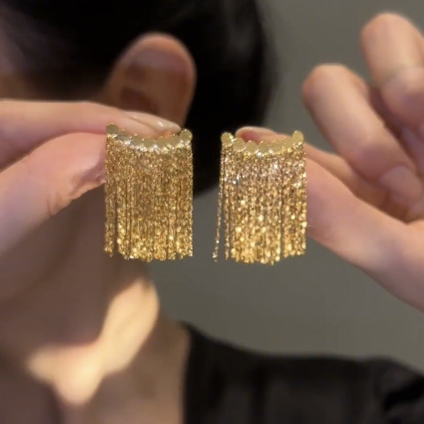 Lange oorbellen met gebogen staaf en kwast