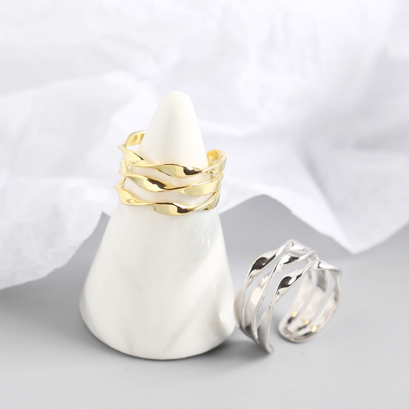 Sterling zilveren minimalistische driedubbele twist-lijnring