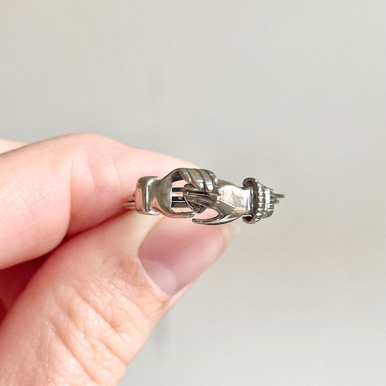 Vintage Gimmel-Fede-ring met verborgen hartontwerp