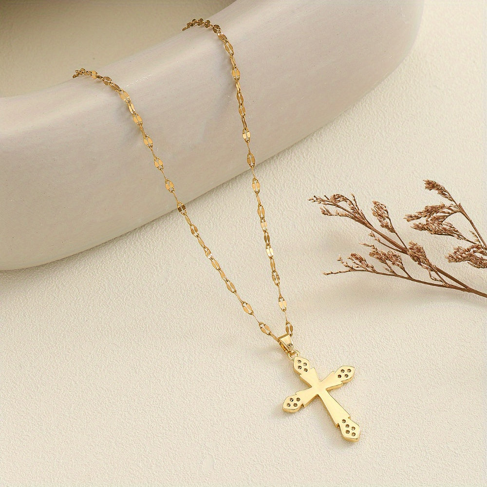 Hemelse Gratie Sprankelende Kruisketting met Vintage Minimalistische Charme