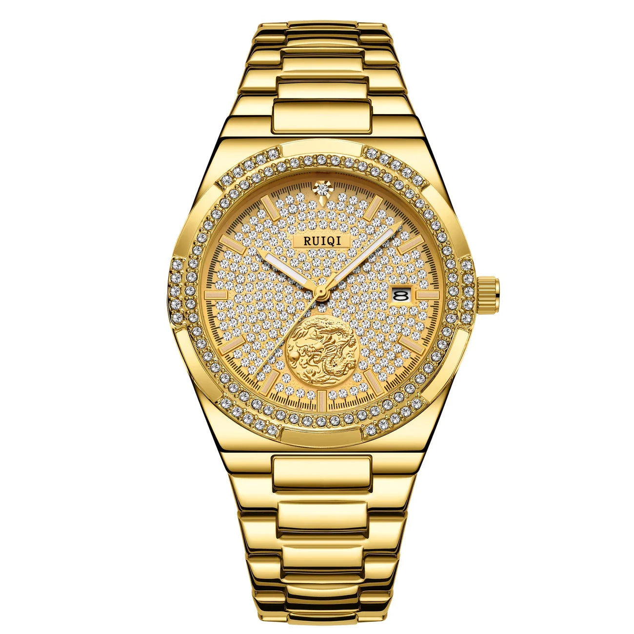 Luxe mechanisch horloge met ingelegd bergkristal - Elegante gelegerde band