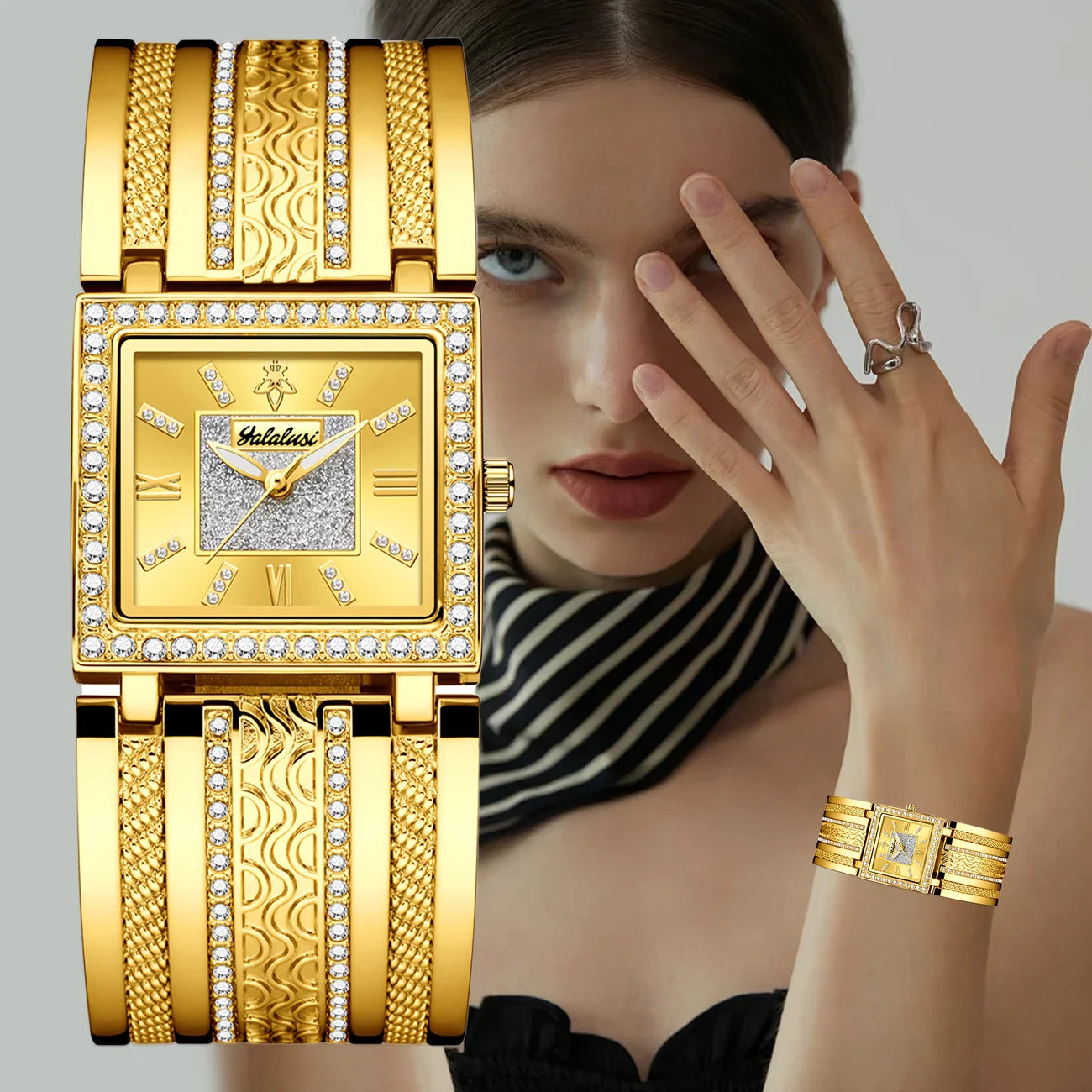 Luxe gouden dameshorloge met strass details