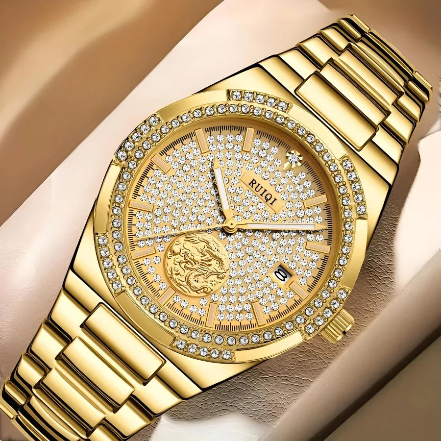 Luxe mechanisch horloge met ingelegd bergkristal - Elegante gelegerde band