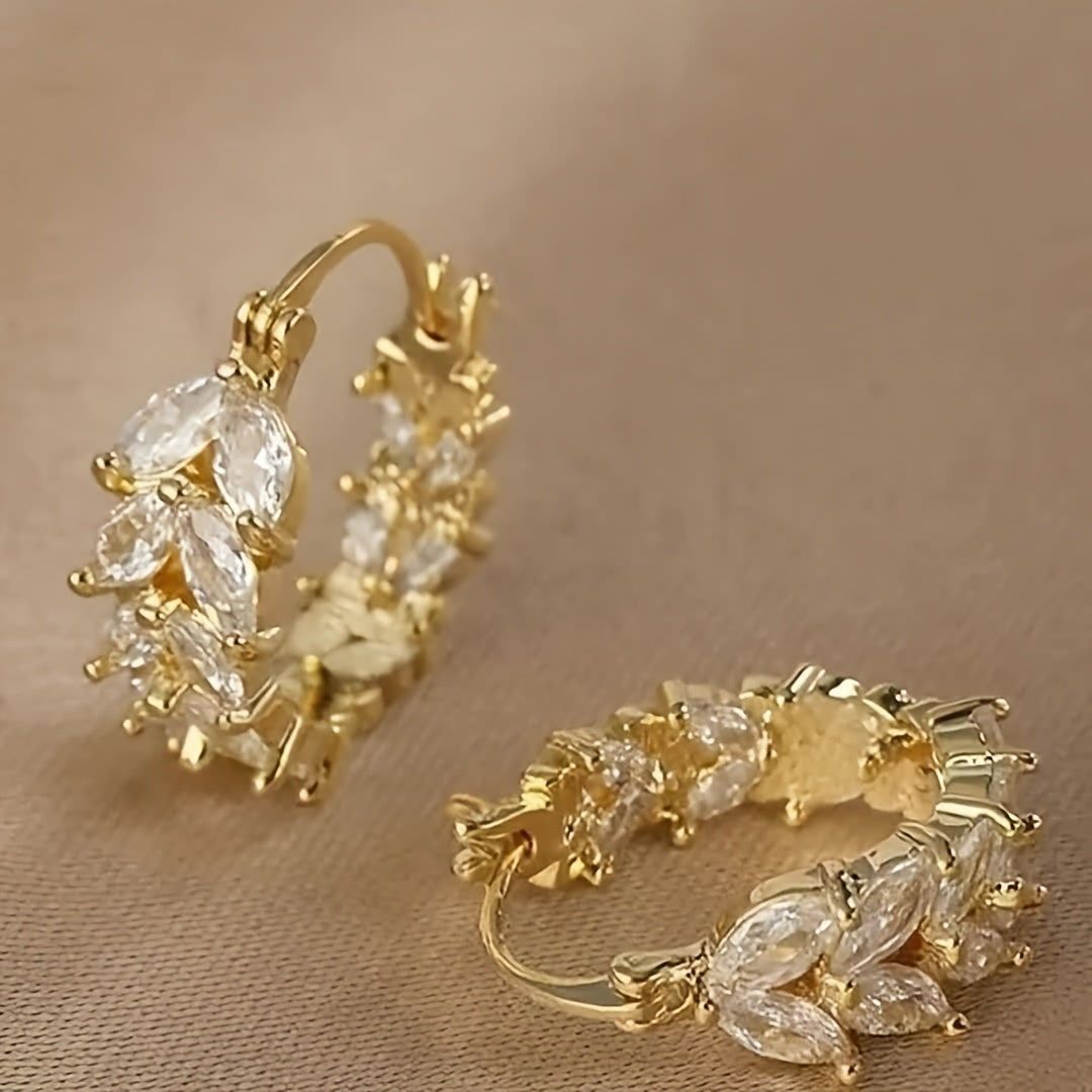 2-Delige Gouden Tarwe Hoepeloorbellen Set – Met Strasssteentjes