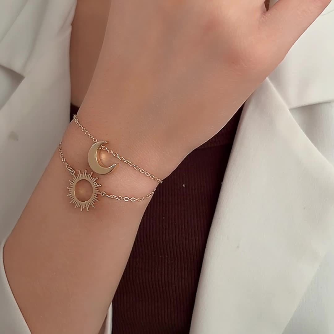 Elegante 2-delige Zon & Maan Armbandenset