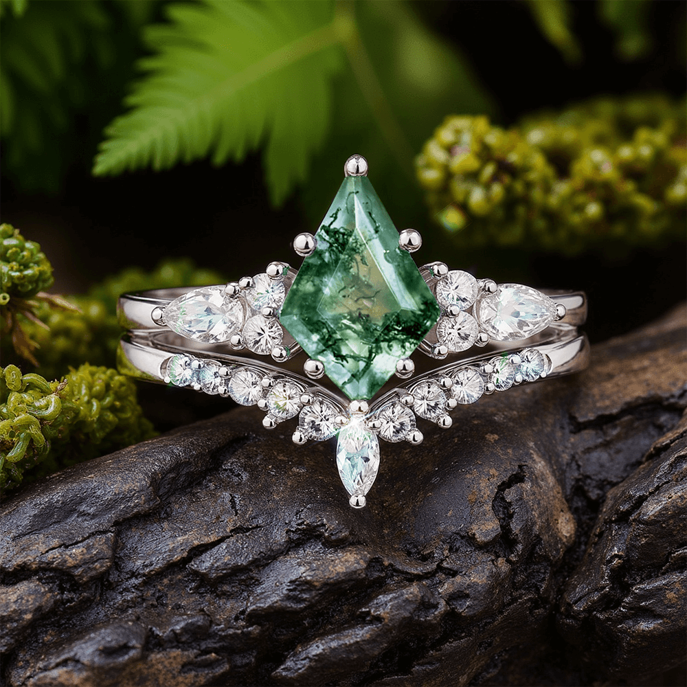 Groene mosagaatring uit sterlingzilver