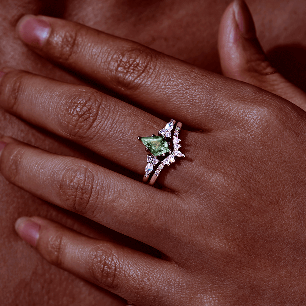 Groene mosagaatring uit sterlingzilver