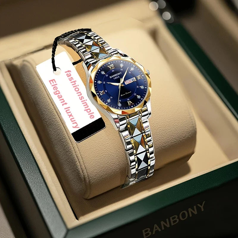 Roestvrij stalen dameshorloge met fonkelende steentjes