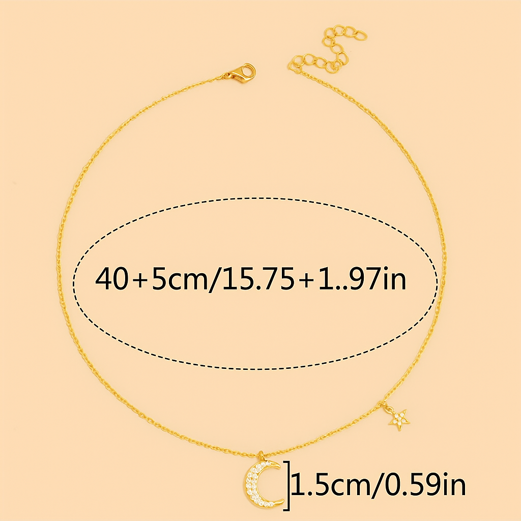 Fijne Zirkonia Ster & Maan Hangerketting