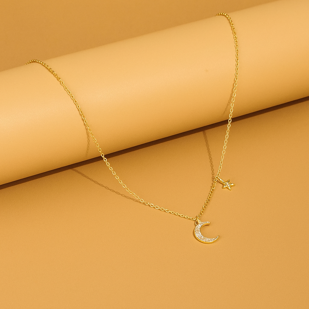 Fijne Zirkonia Ster & Maan Hangerketting