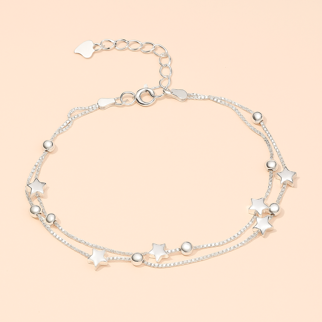 Dubbelgelaagde Sterrenarmband met Kattenpootje & Kralenontwerp