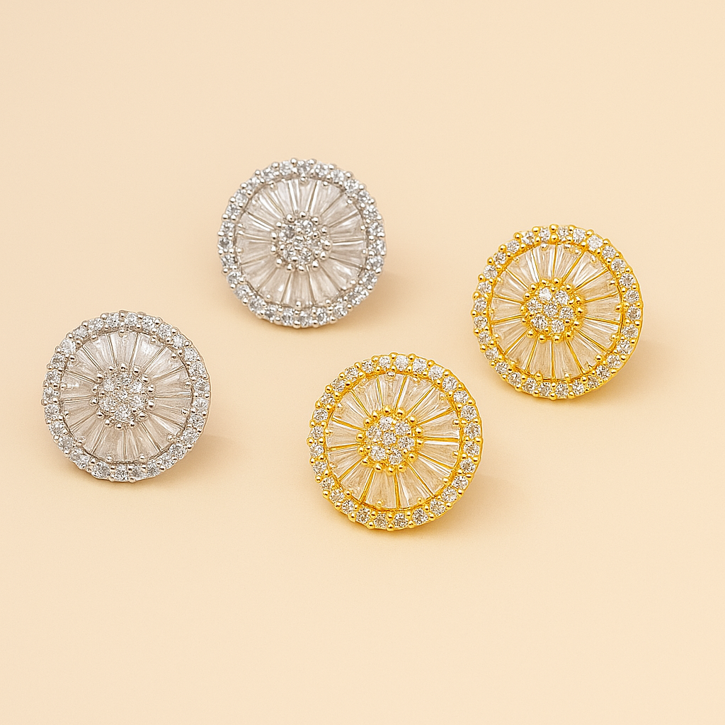 14K Goudkleurige Geometrische Oorknopjes met Synthetische Zirkonia