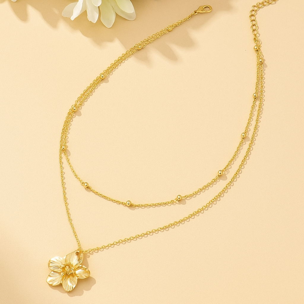 Vintage Dubbele Laag Ketting met Bloemenhanger