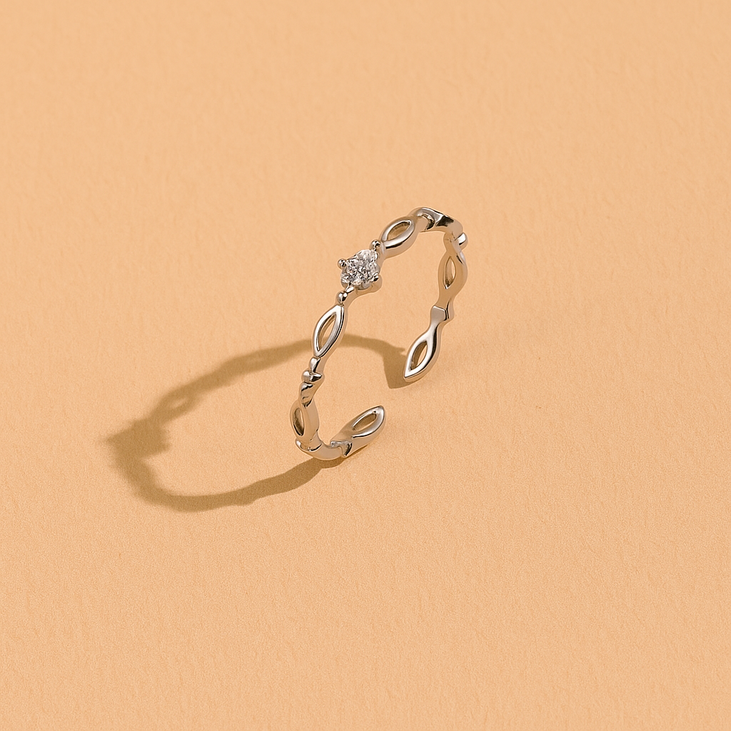 Fijne Open Koperen Ring met Ingelegde Zirkonia