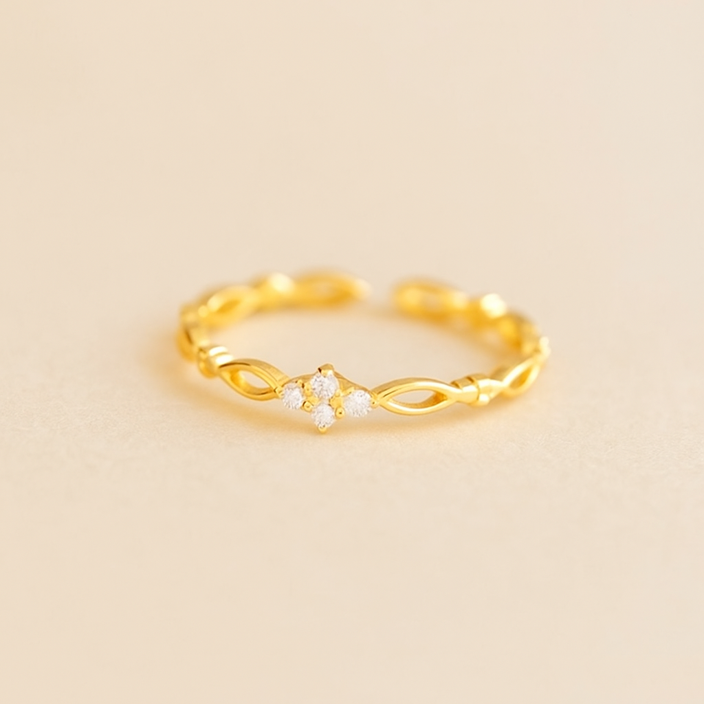 Fijne Open Koperen Ring met Ingelegde Zirkonia