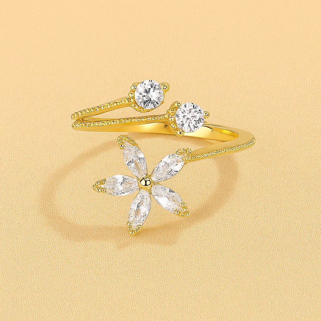 Sierlijke ring geïnspireerd op bloemen met fonkelende zirkonia