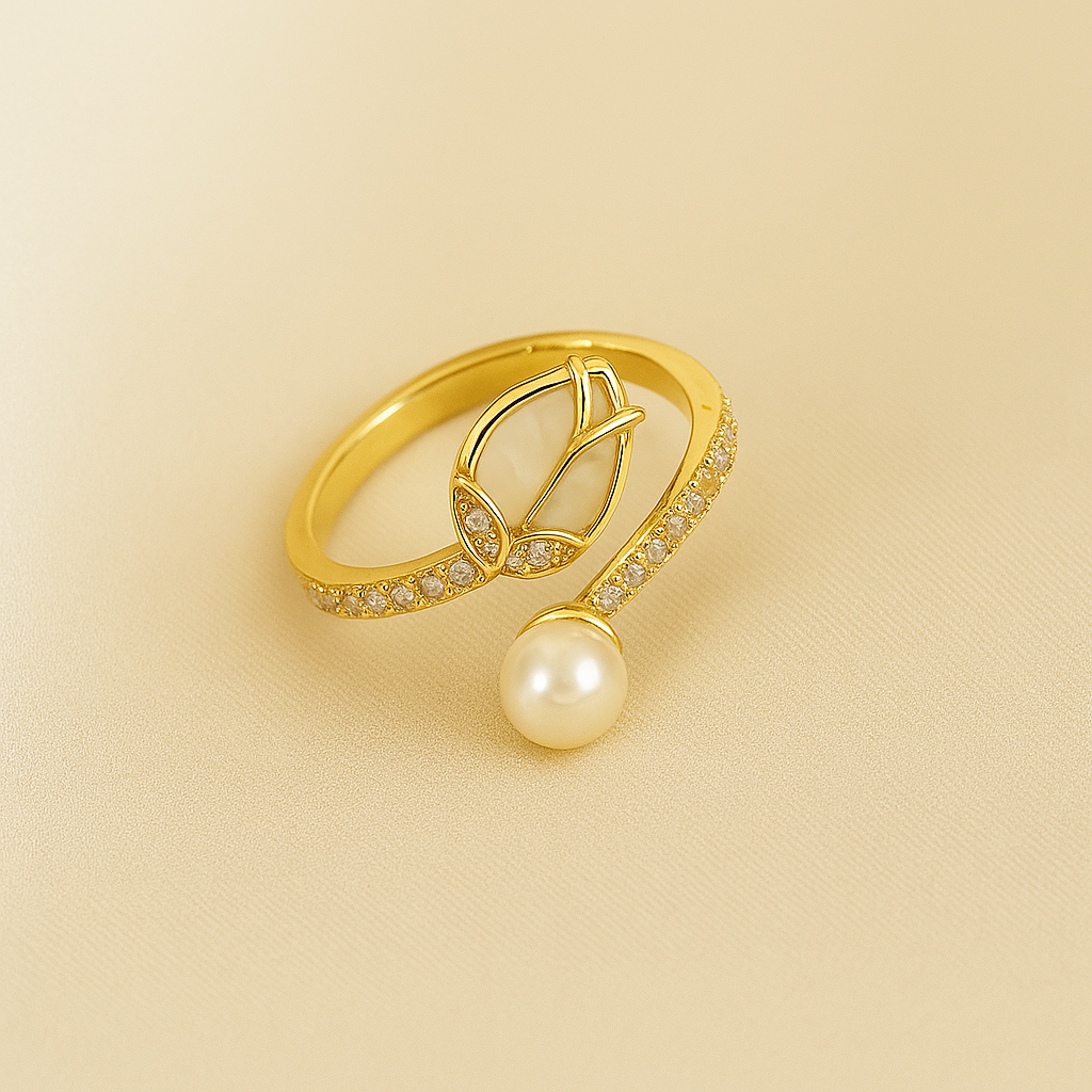 Tulpgeïnspireerde Ring – Knoopontwerp met Imitatieparel Detail