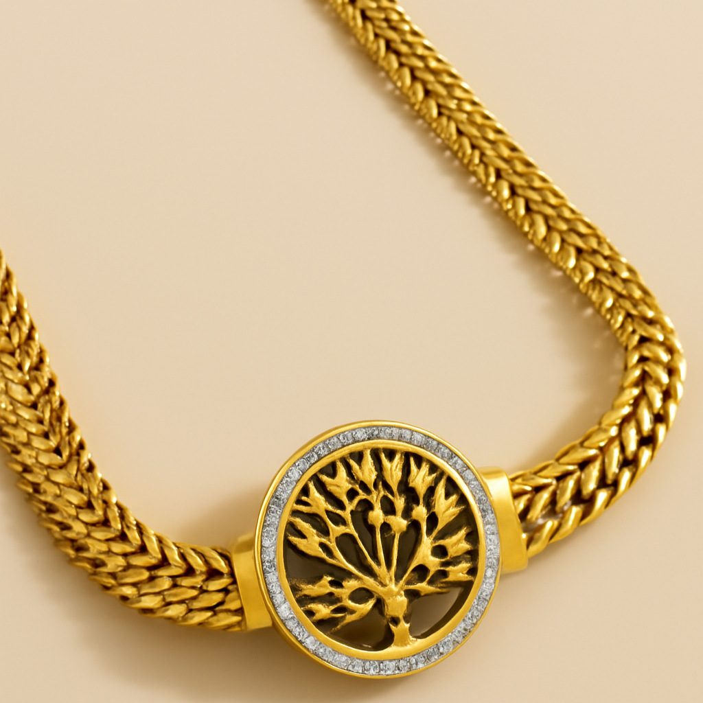 Elegante 14K vergulde roestvrijstalen armband met levensboom