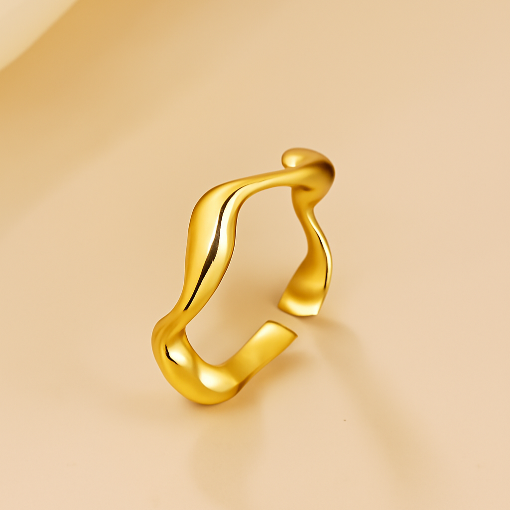 Delicate Wave Open Ring – 18K Goud Verguld, Verstelbare Pasvorm