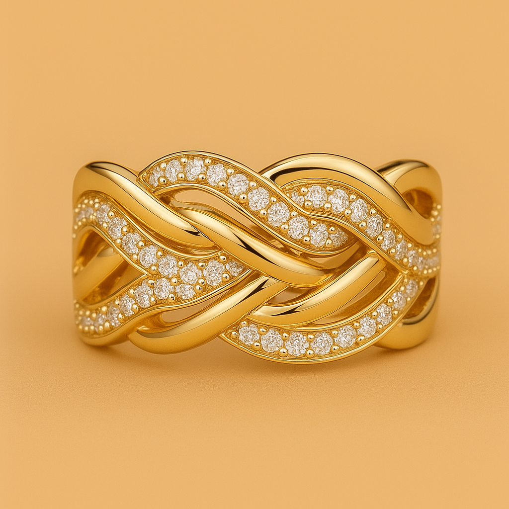 Luxe brede ring met verweving van goud en micropavé zirkonia