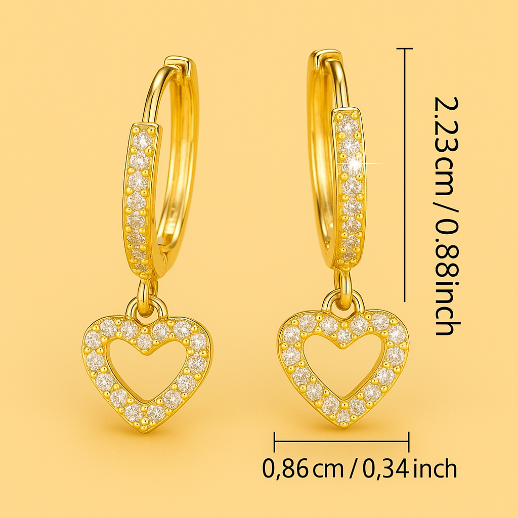 Hartvormige Hangende Hoepeloorbellen – 18K Goud Vergulde Elegantie