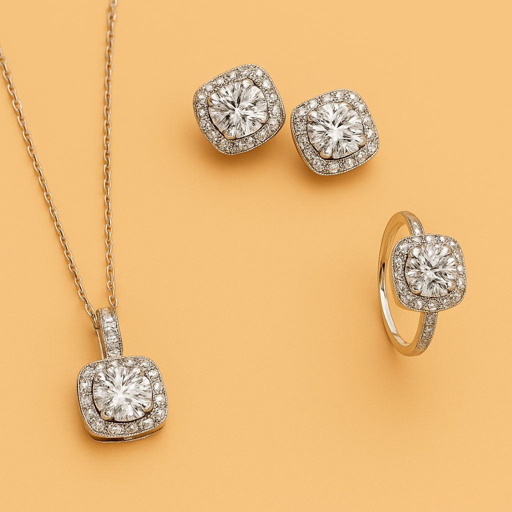 Elegante Zirkonia Cubus Sieradenset – Oorbellen, Hangerketting en Ring voor Dames