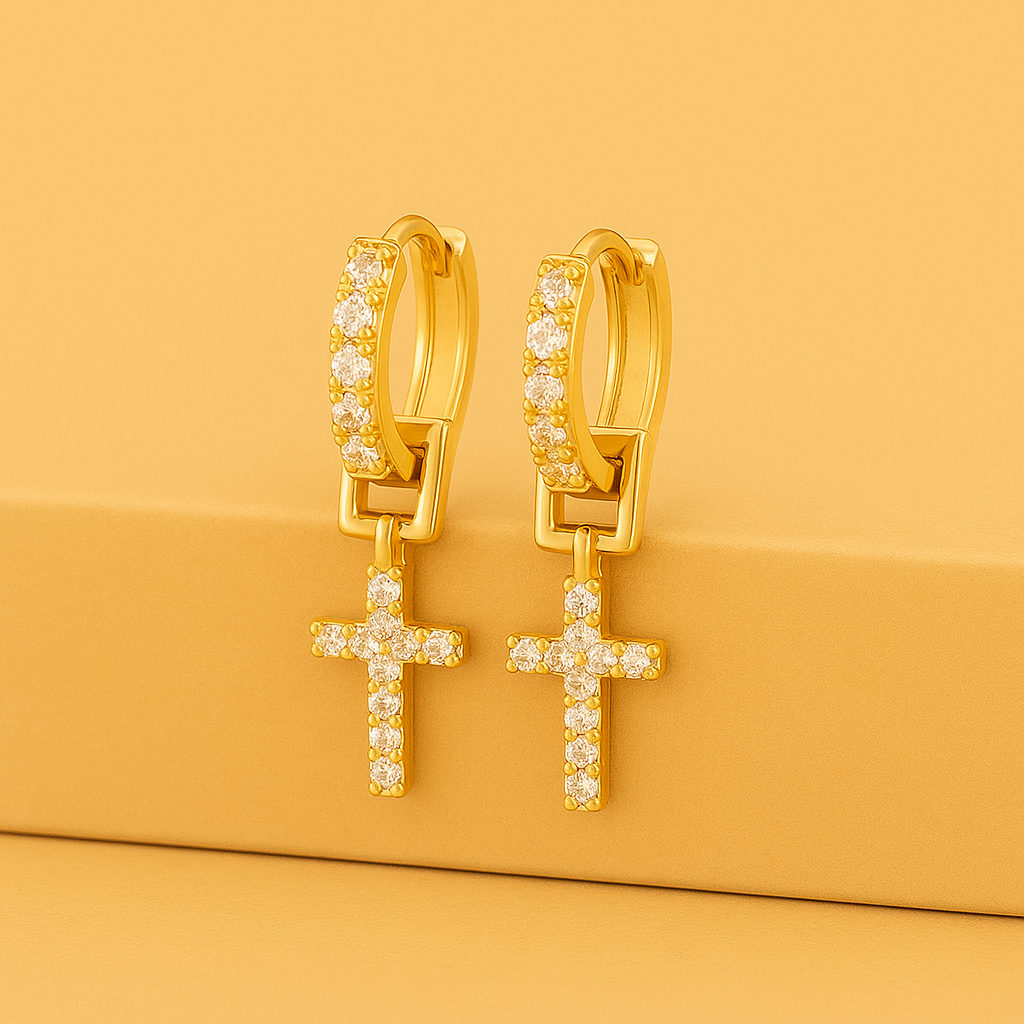 Kostbare Sprankelende Gouden Kruisoorbellen