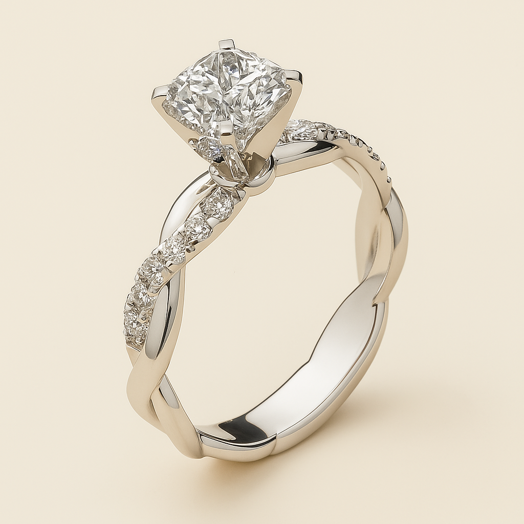 Elegante Princess Cut Ring – Sprankelend Gedraaid Design voor Haar