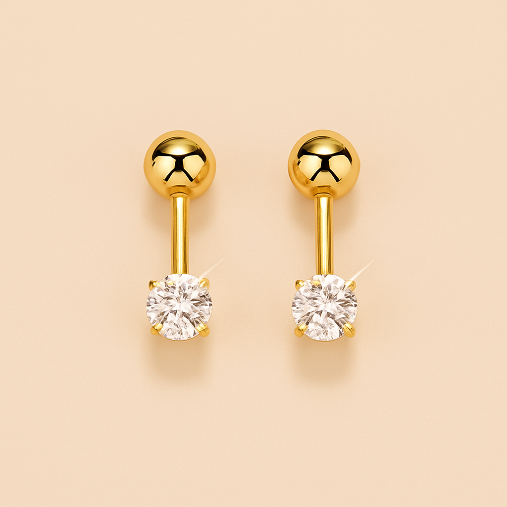 Minimalistische vierpoots gedraaide ronde zirkonia oorstekers