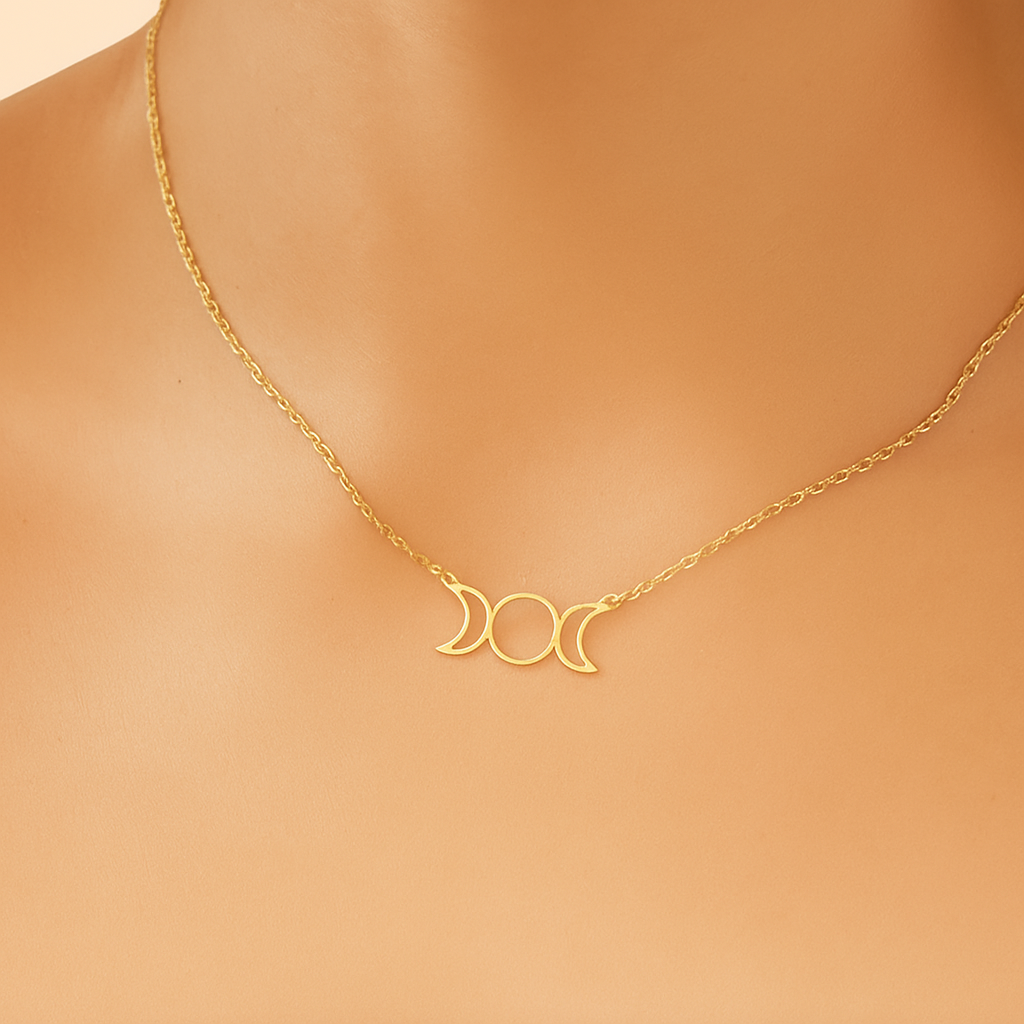Vintage 18K Goudvergulde Triquetra Maanfasen Ketting