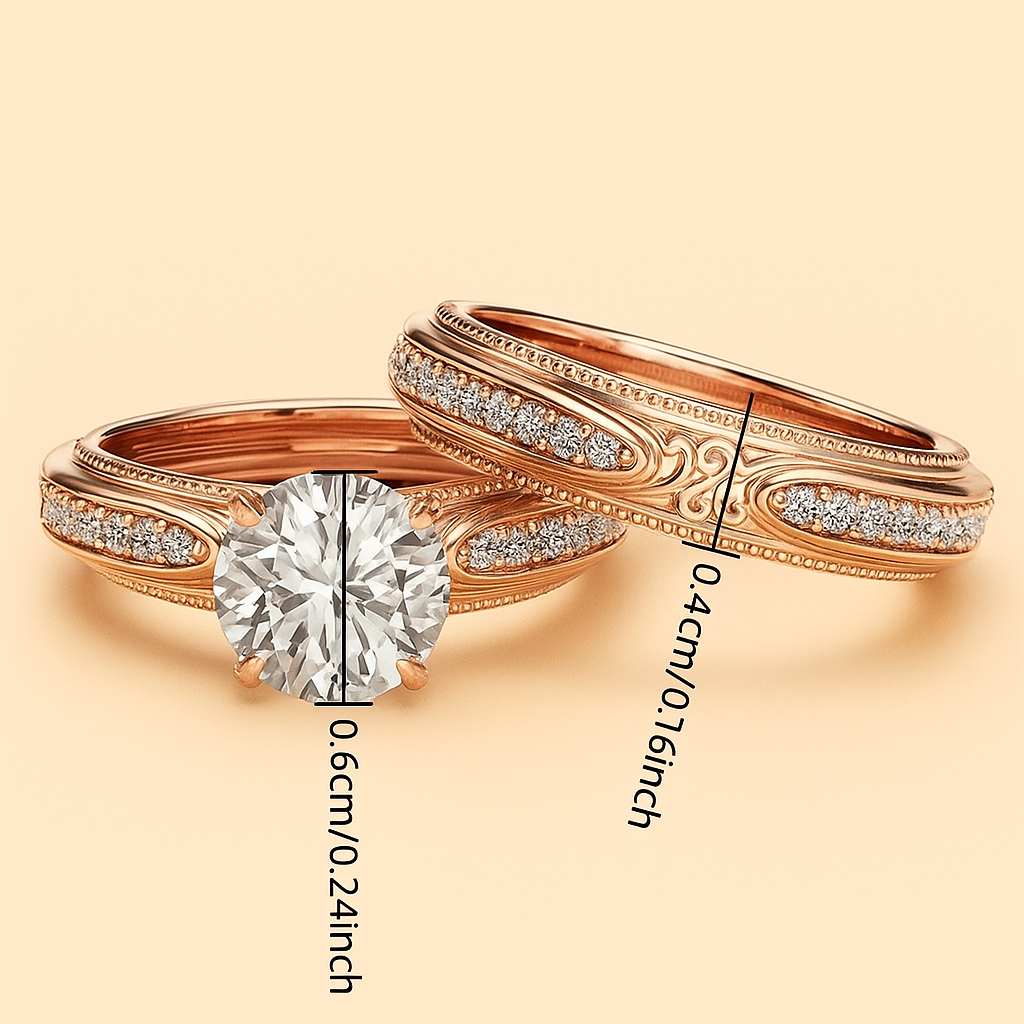 Elegante Roségouden Verlovingsringenset met Synthetische Diamanten