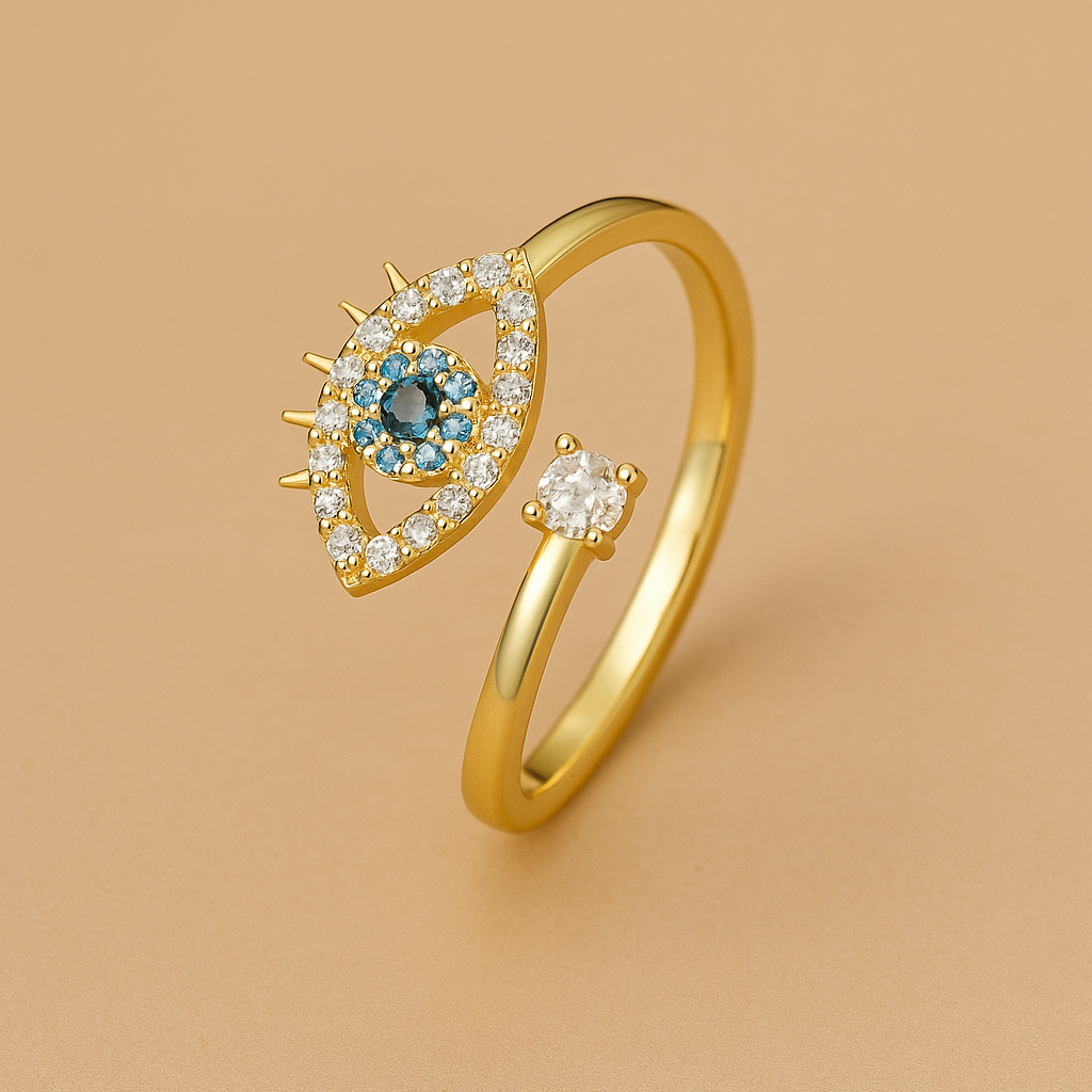 Hemels Oog Ring met Blauwe Edelsteenaccent voor Geluk & Stijl