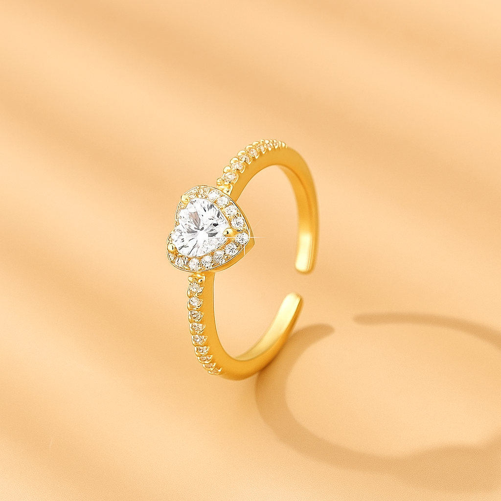 Vergulde Gebogen Ring met Fonkelende Zirkonia Bedel