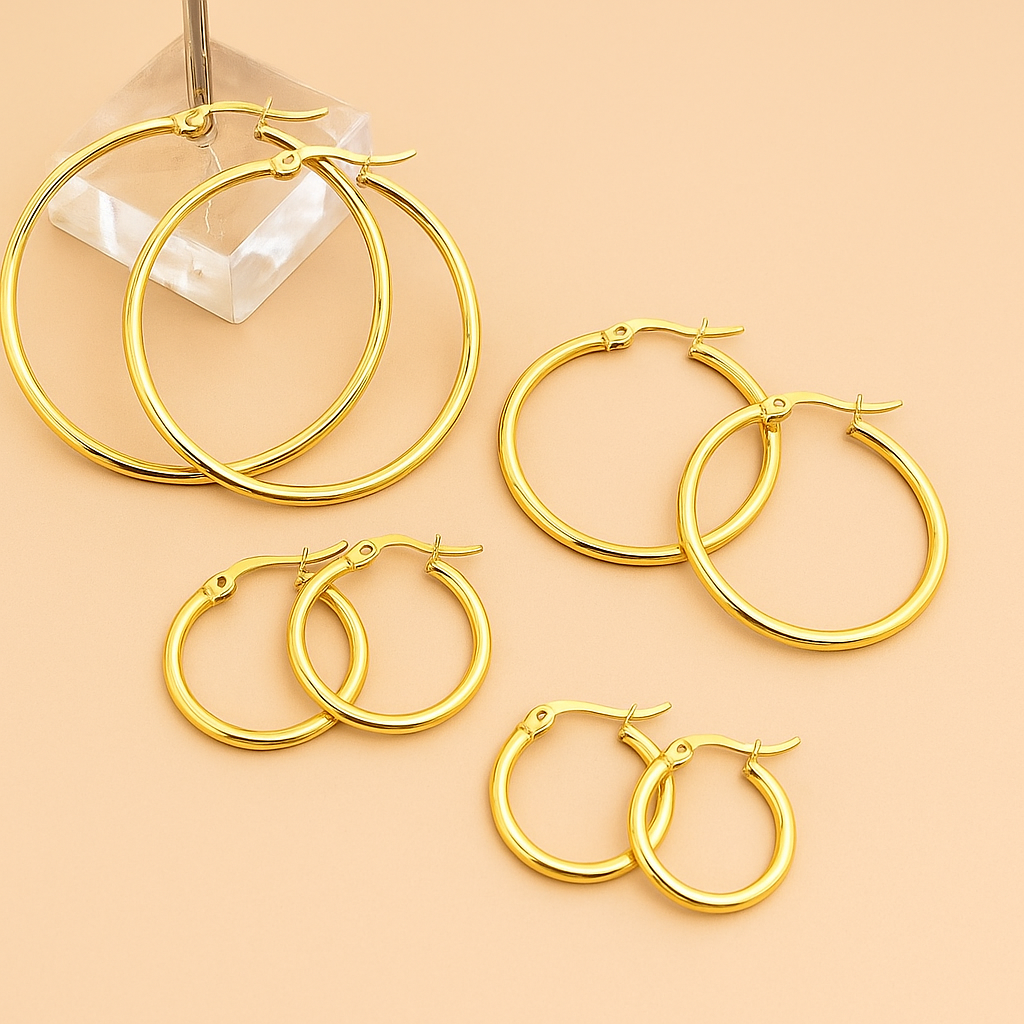 Gouden Hoepeloorbellen Set – 4 Paar voor Vrouwen