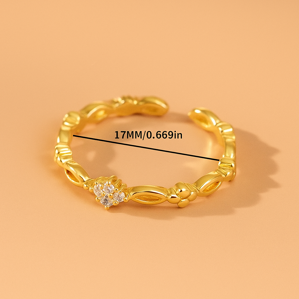 Fijne Open Koperen Ring met Ingelegde Zirkonia