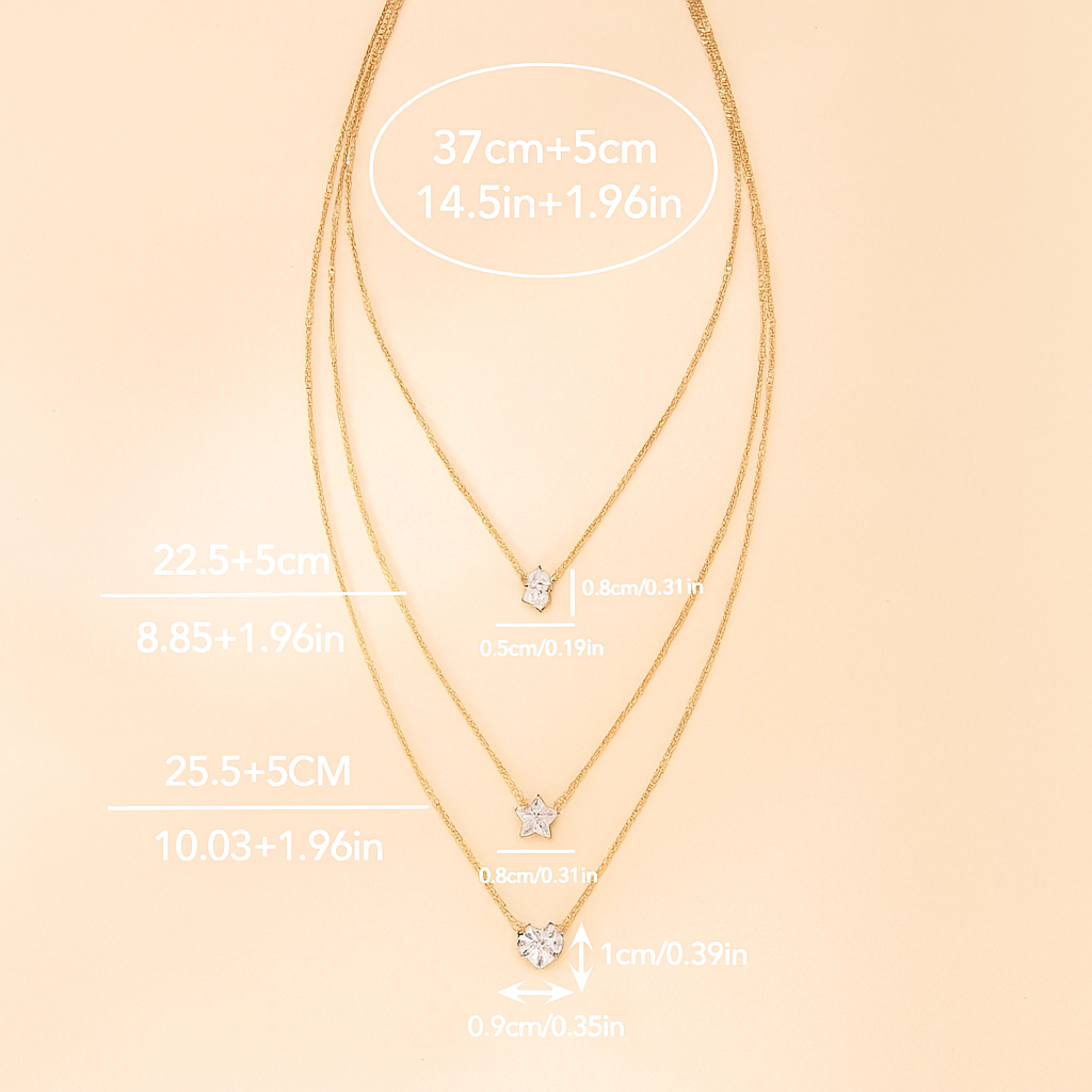 Multilagige Kristallen Hangerketting – Hart-, Ster- & Druppelbedels