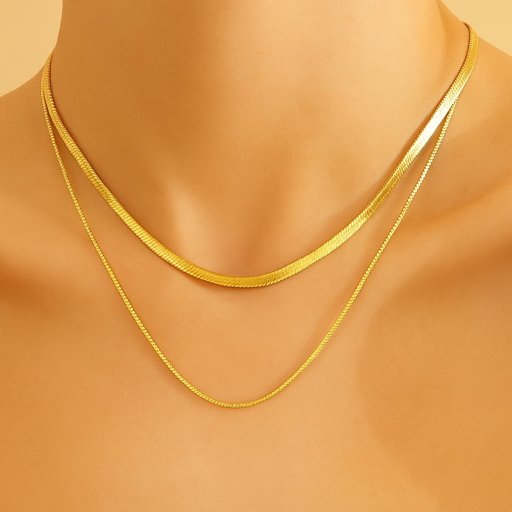 Elegante Dubbele Laag Ketting – Strakke Platte Schakel voor Dames en Heren