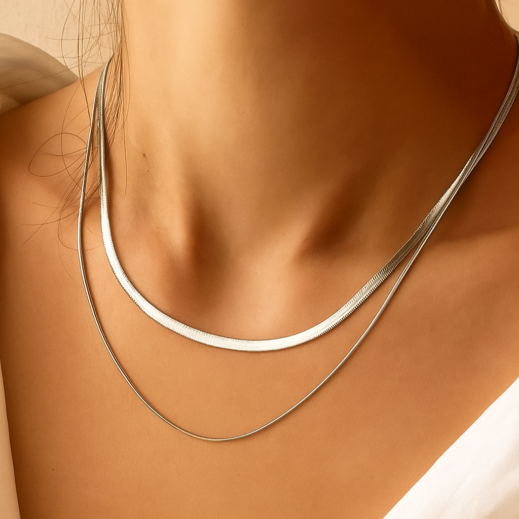 Elegante Dubbele Laag Ketting – Strakke Platte Schakel voor Dames en Heren