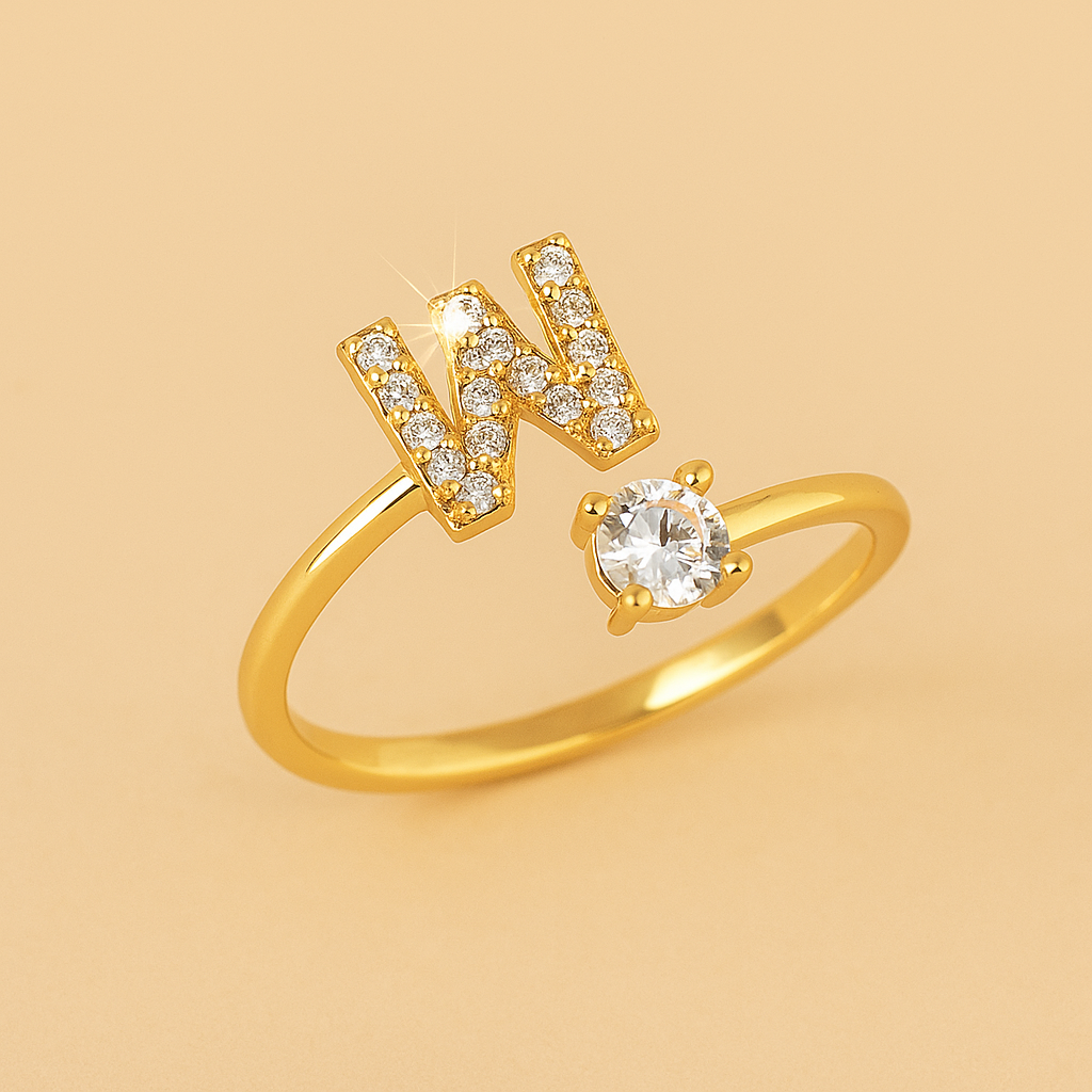 Verstelbare Koperen Ring met Ronde Zirkonia - Initialen