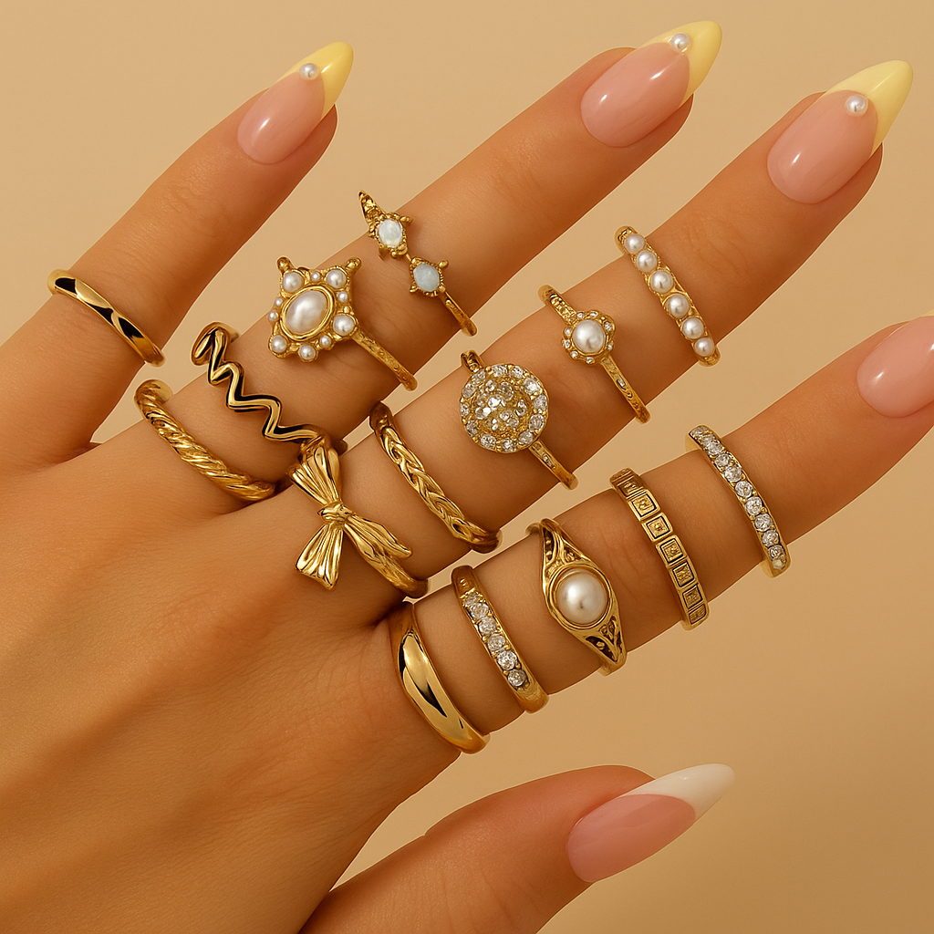 15-delige Fijne Ringenset met Strass-Steentjes