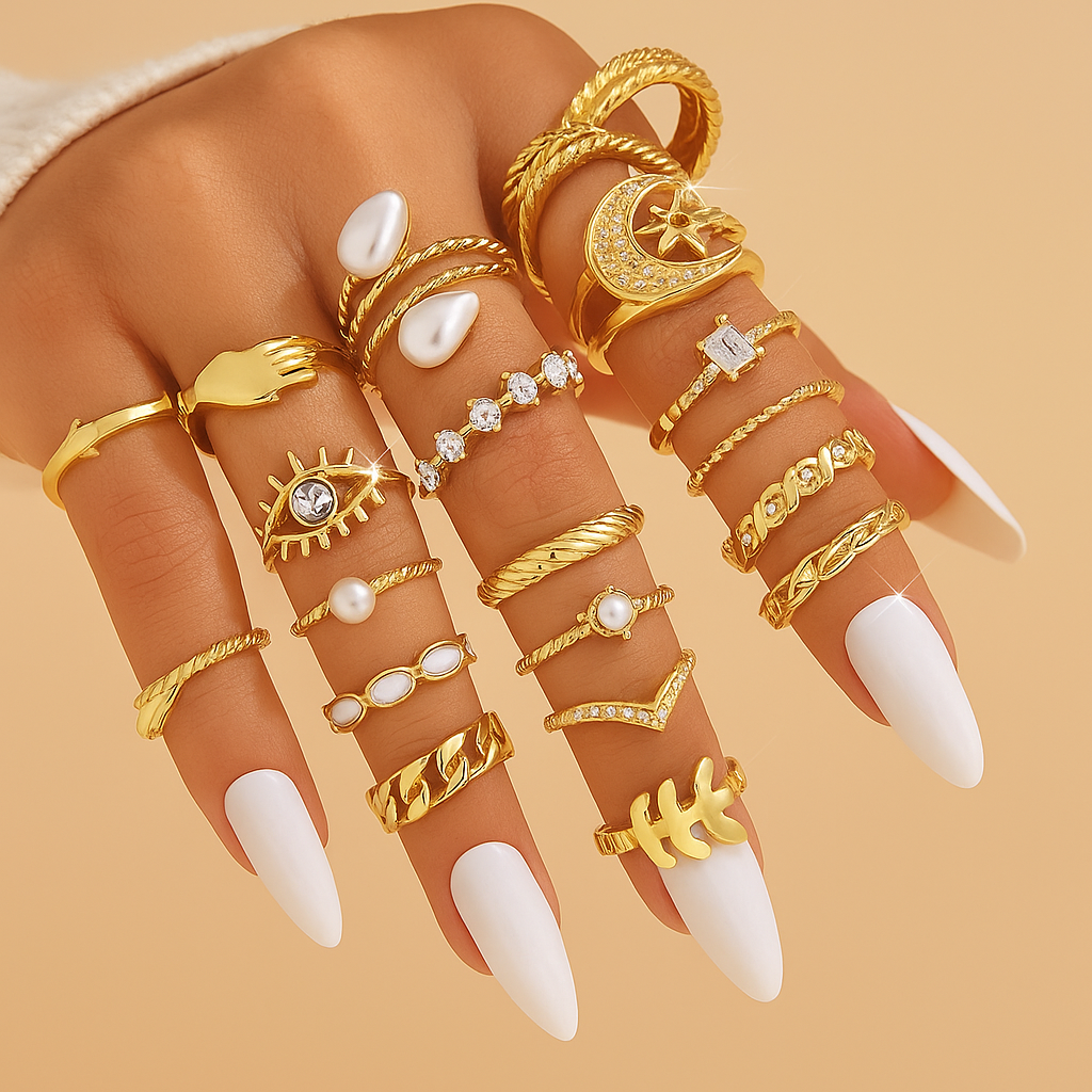 22-delige Vintage Stapelringen Set - Elegante & Boho-geïnspireerde Designs