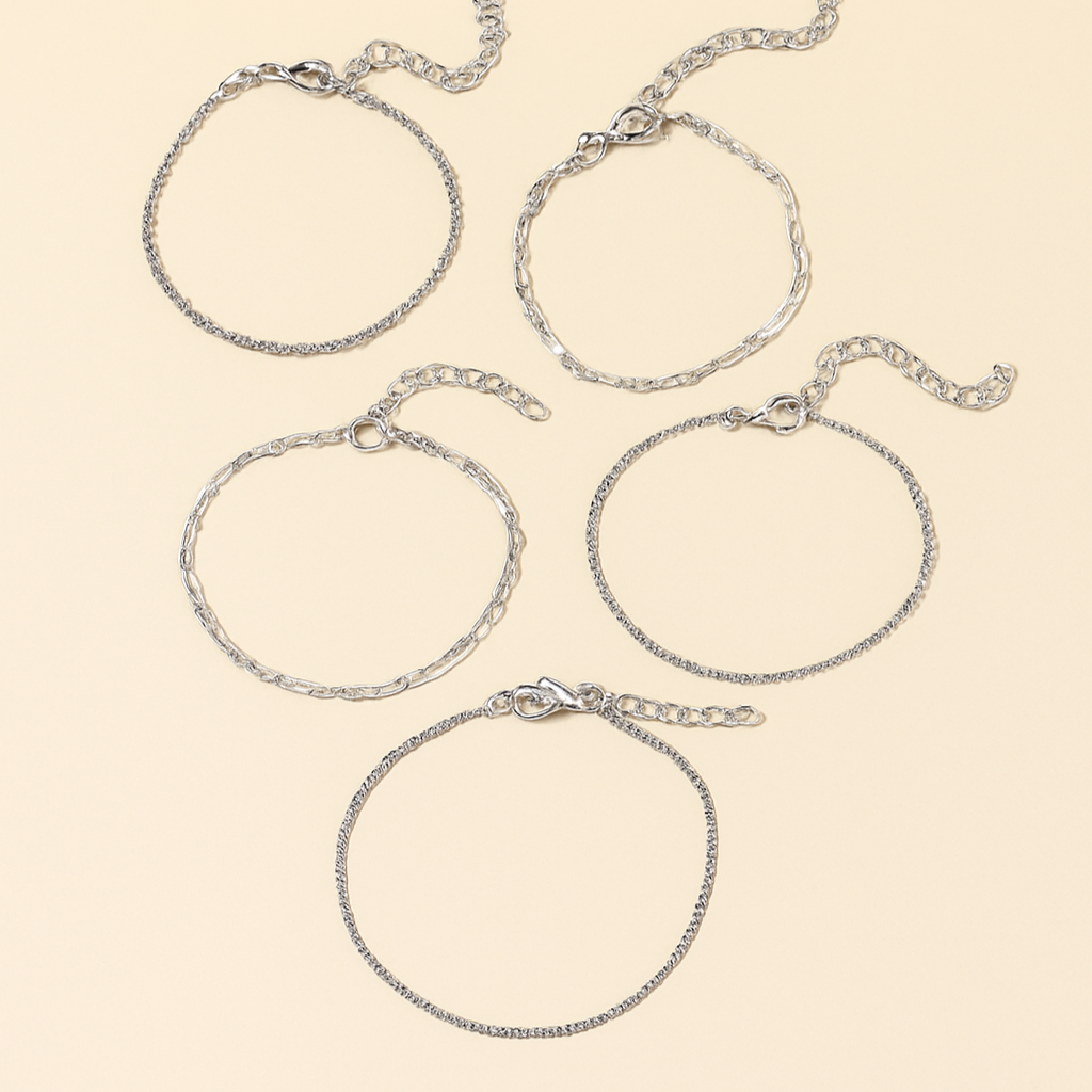 Elegante & Chique 5-delige Goudkleurige Dunne Ketting Armbandenset